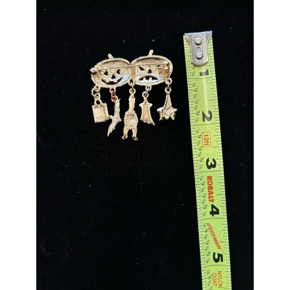 Vintage Halloween Jack-O-Lantern Pumpkin Dangle Charm Brooch Pin[JB2]
